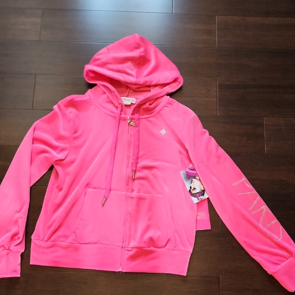 NWT Paris Hilton Pink Velour Hoodie With Bling Size Medium M - Picture 1 of 8